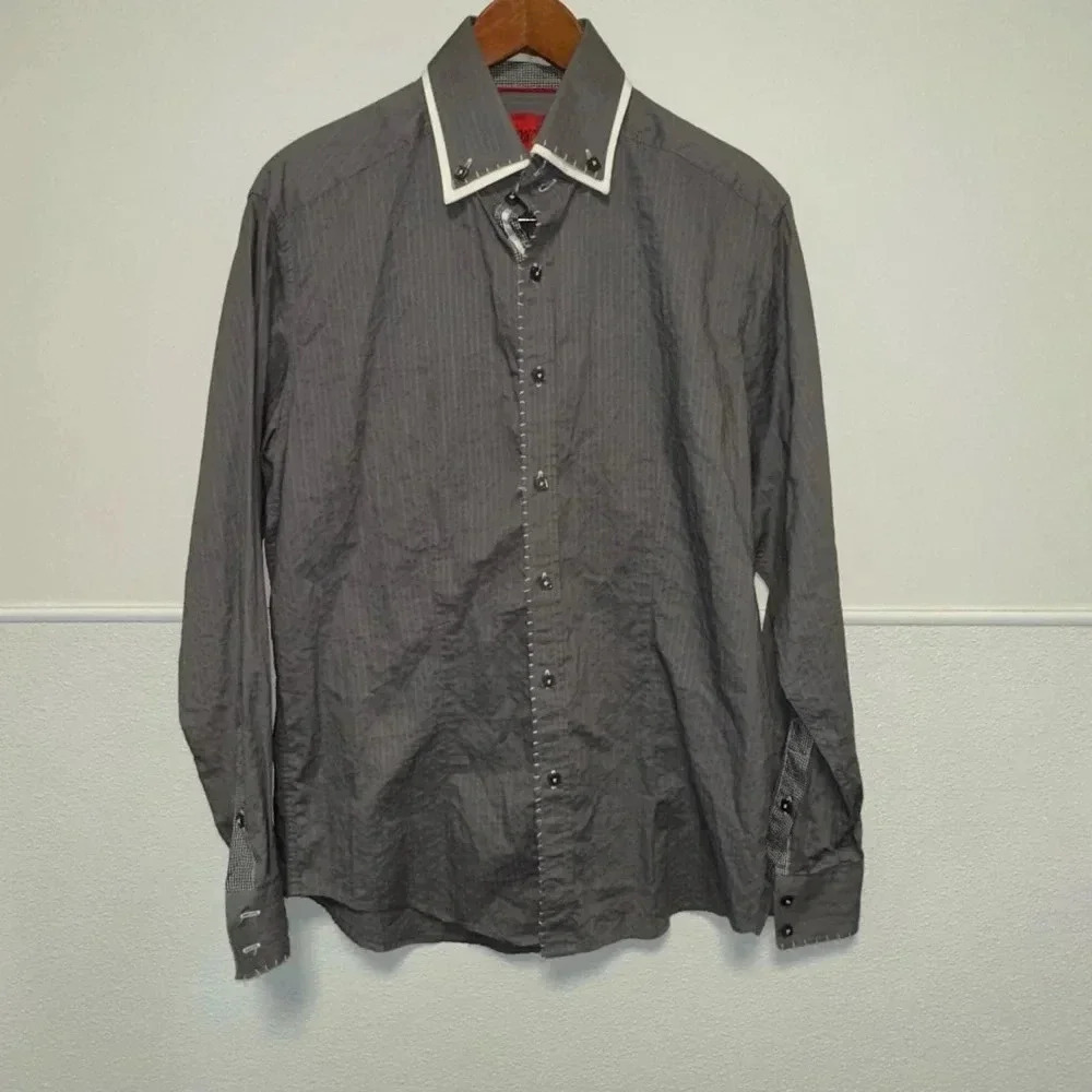 Men's Patroncito Button Down Dress Shirt, Gray, Size M - Picture 6 of 13